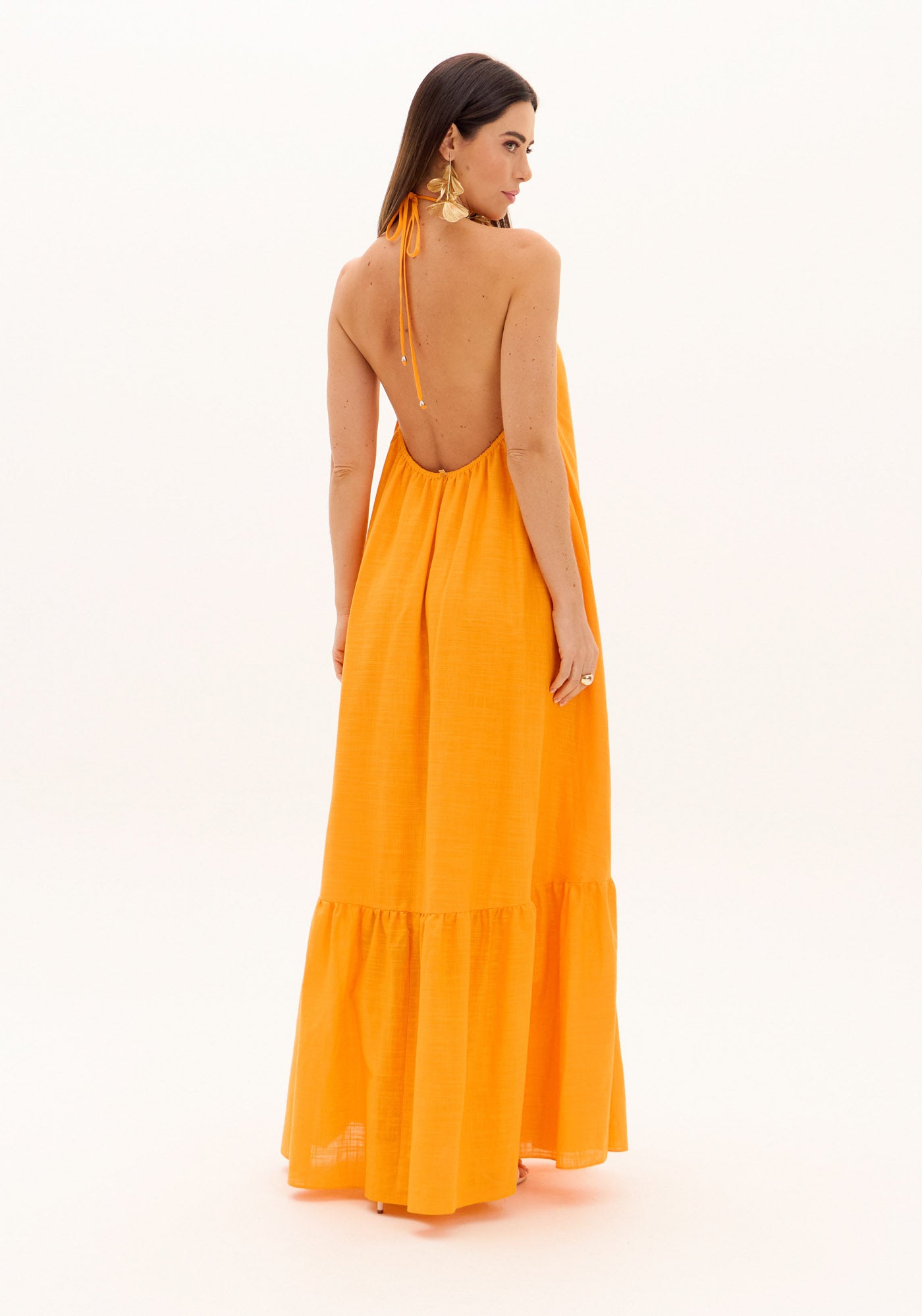 AM Long Orange Dress with Flower Detail