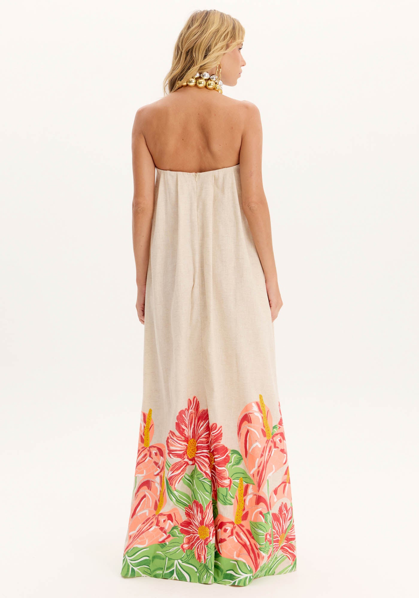 AM Beige Long Dress with Painted Hem