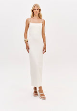 LP White Midi Dress With Pearl Aplications