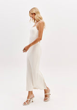 LP White Midi Dress With Pearl Aplications