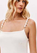 LP White Midi Dress With Pearl Aplications