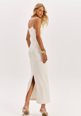 LP White Midi Dress With Pearl Aplications