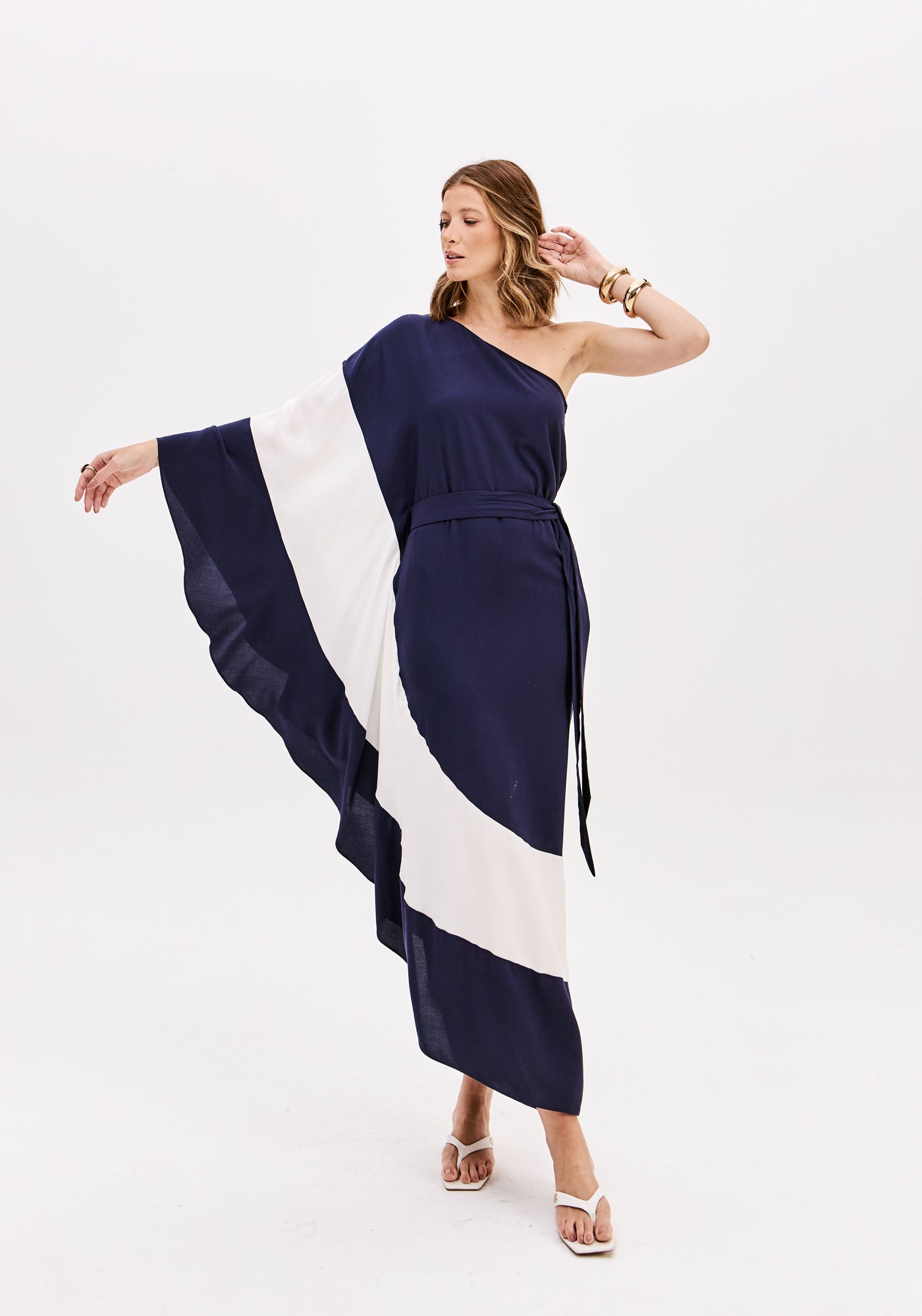 LP Midi One Shoulder Navy Dress