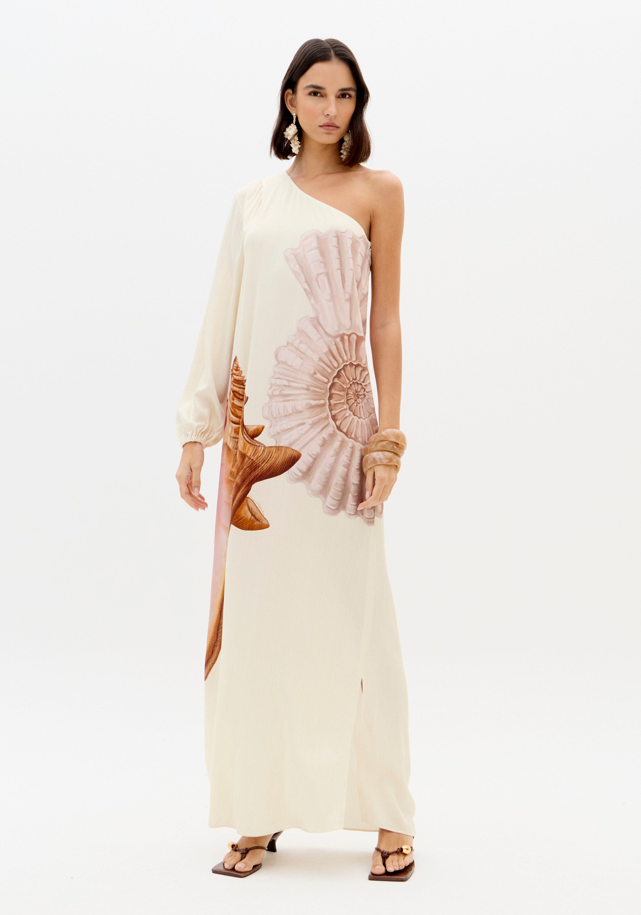 LP Shell Printed Long Sleeve Midi Dress