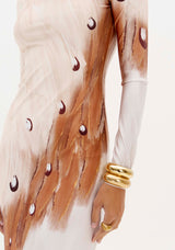 LP Caramel Printed Midi Long Sleeve Midi Dress