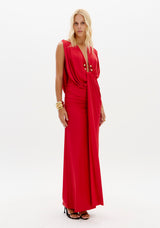 LP Red Midi Dress With Gold Details