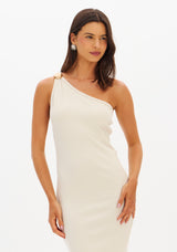 LP Beige One Shoulder Midi Dress