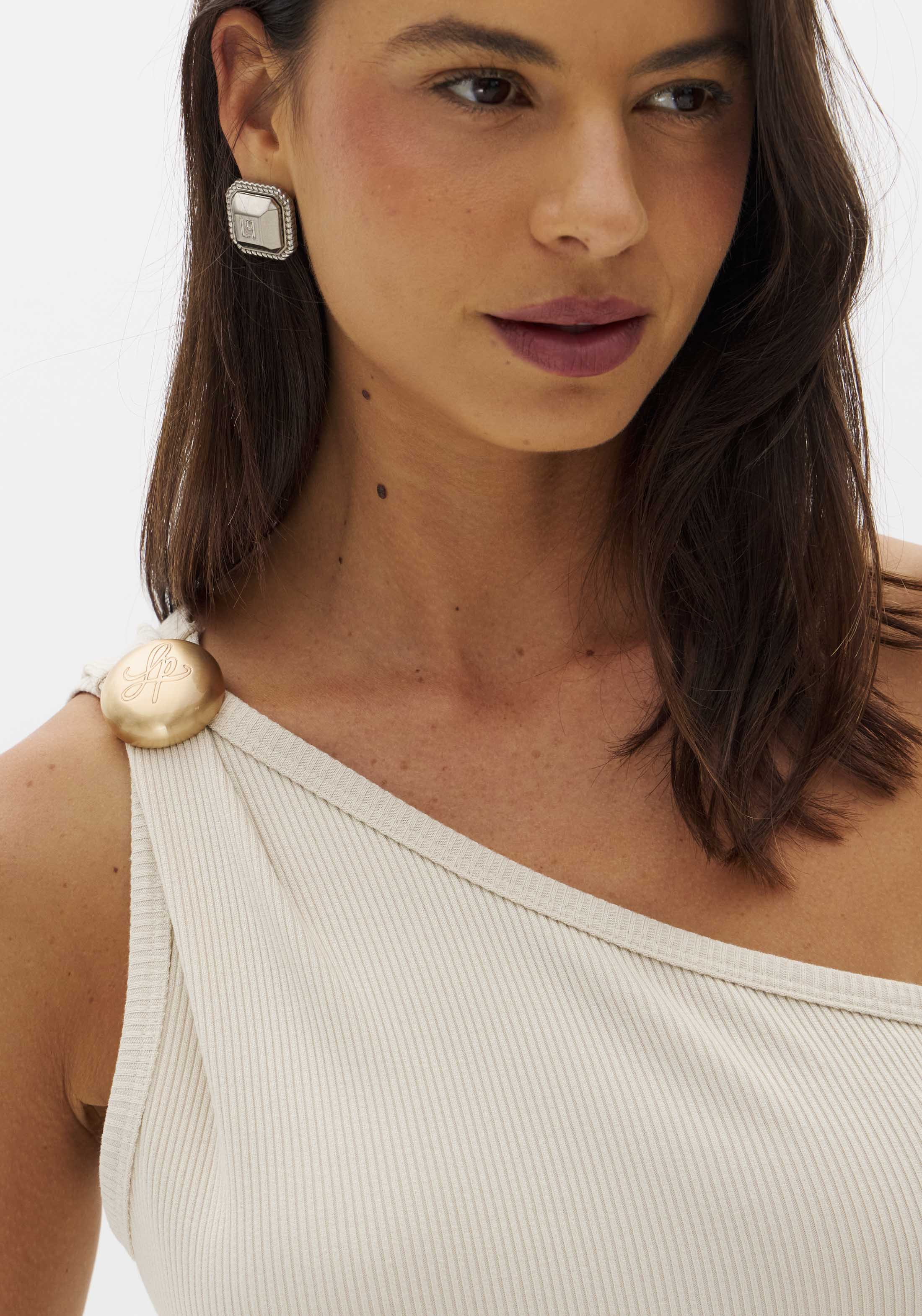 LP Beige One Shoulder Midi Dress