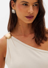 LP Beige One Shoulder Midi Dress