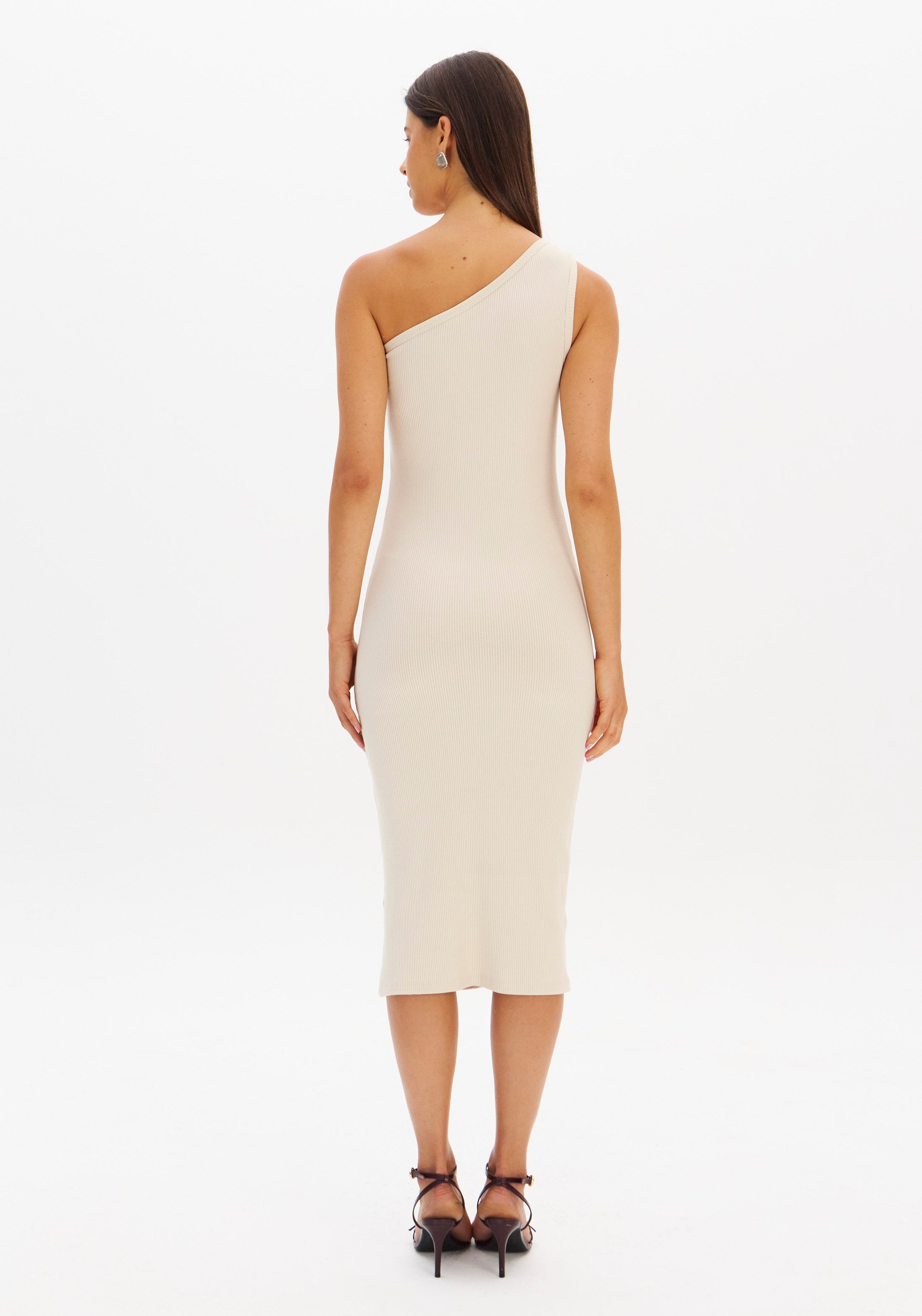 LP Beige One Shoulder Midi Dress