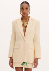 AM Long White Embroidered Blazer