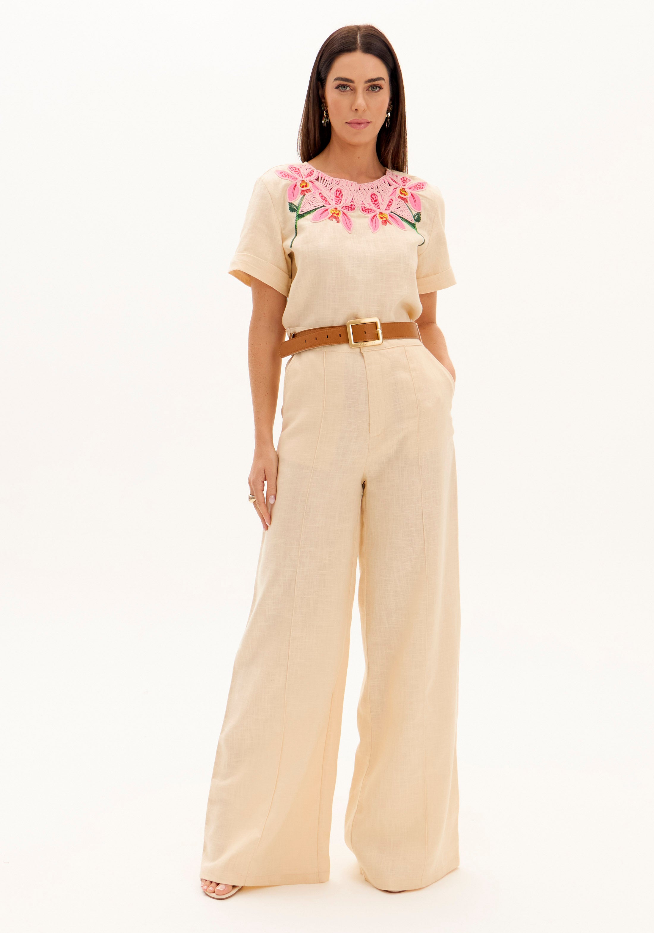 AM White Wide-Leg Pants