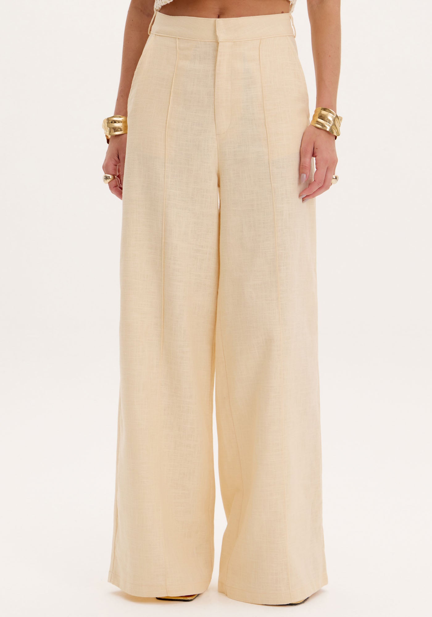 AM White Wide-Leg Pants