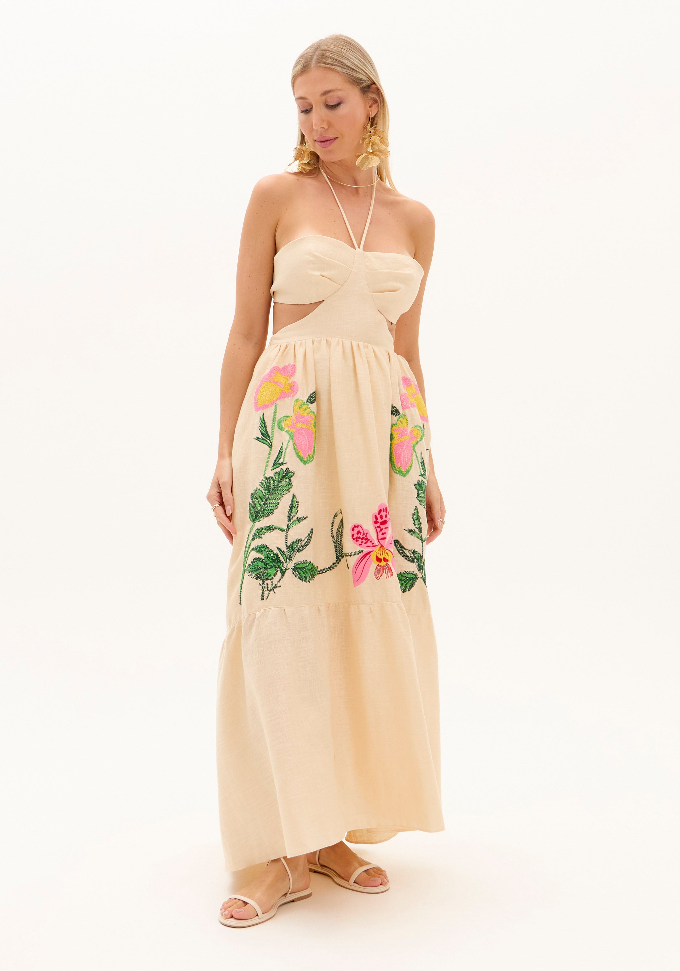 AM Long Embroidered Cut-Out Dress