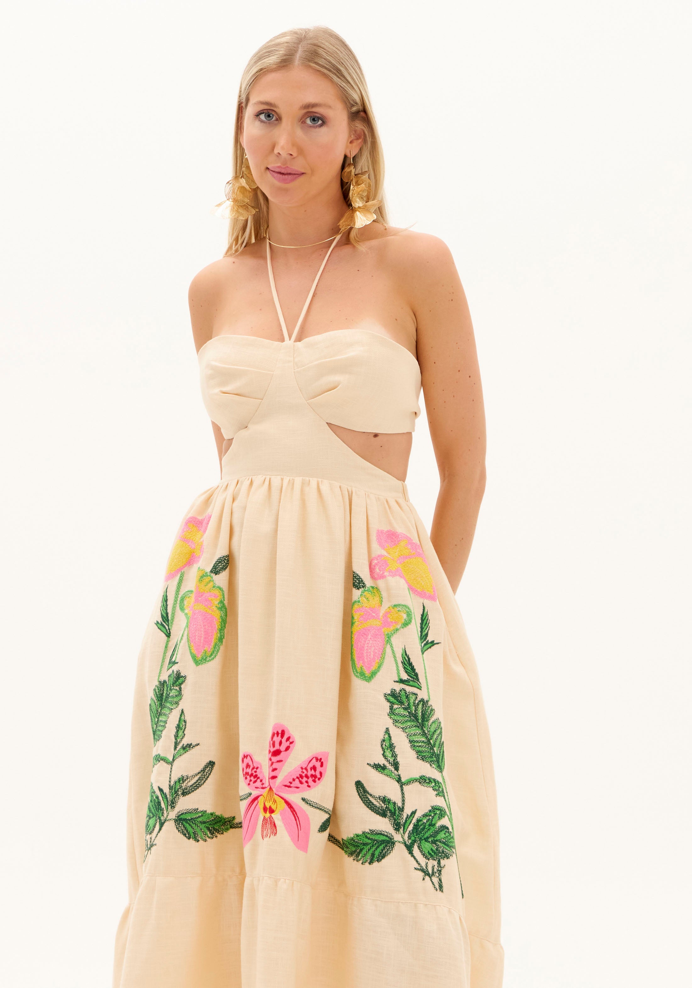 AM Long Embroidered Cut-Out Dress