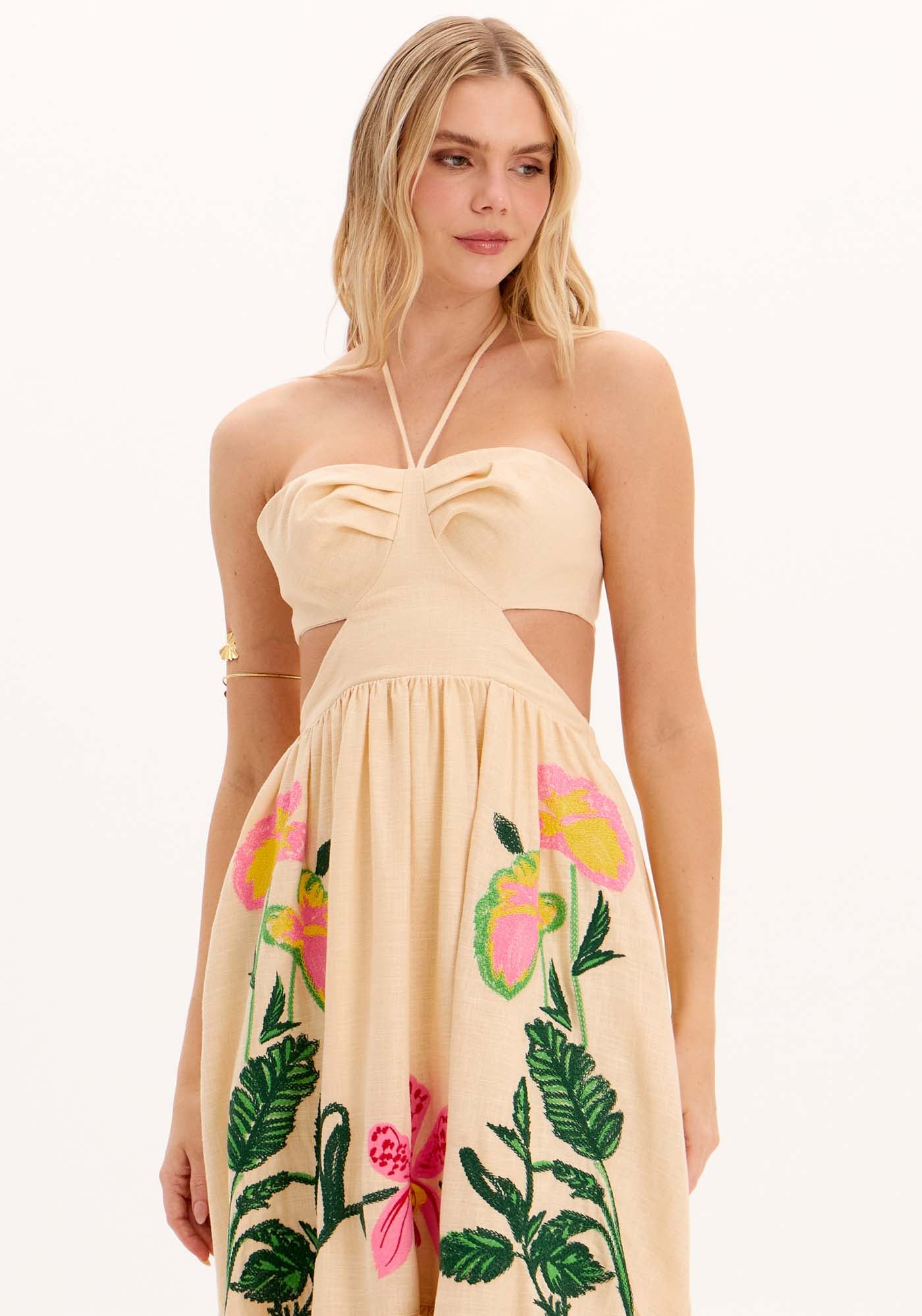 AM Long Embroidered Cut-Out Dress