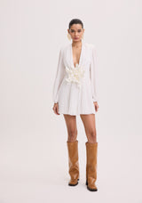 AM White Short Dress with Floral Appliqué