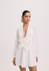 AM White Short Dress with Floral Appliqué