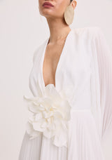 AM White Short Dress with Floral Appliqué