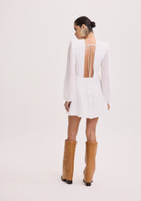 AM White Short Dress with Floral Appliqué