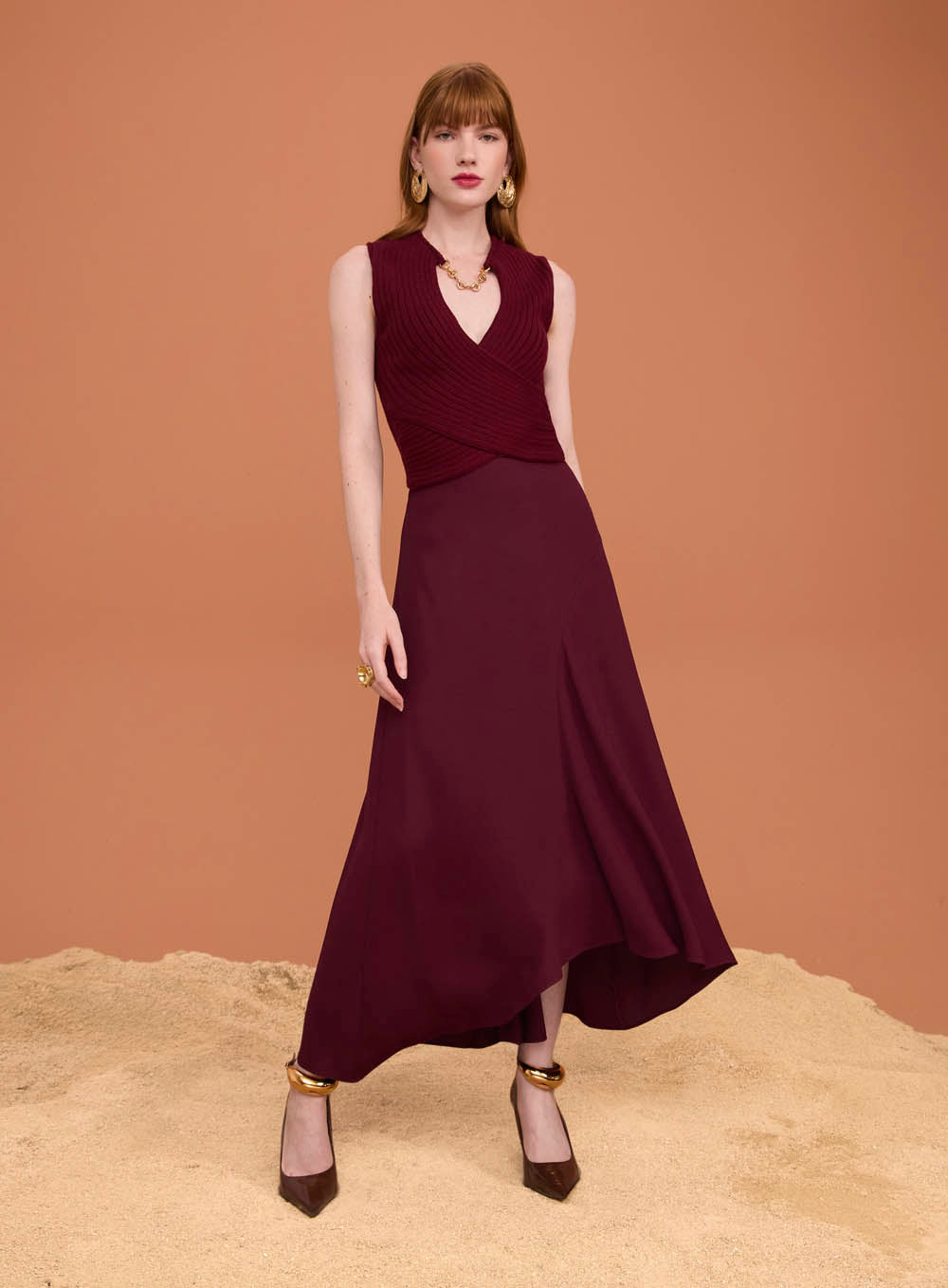 SK Burgundy Midi Skirt