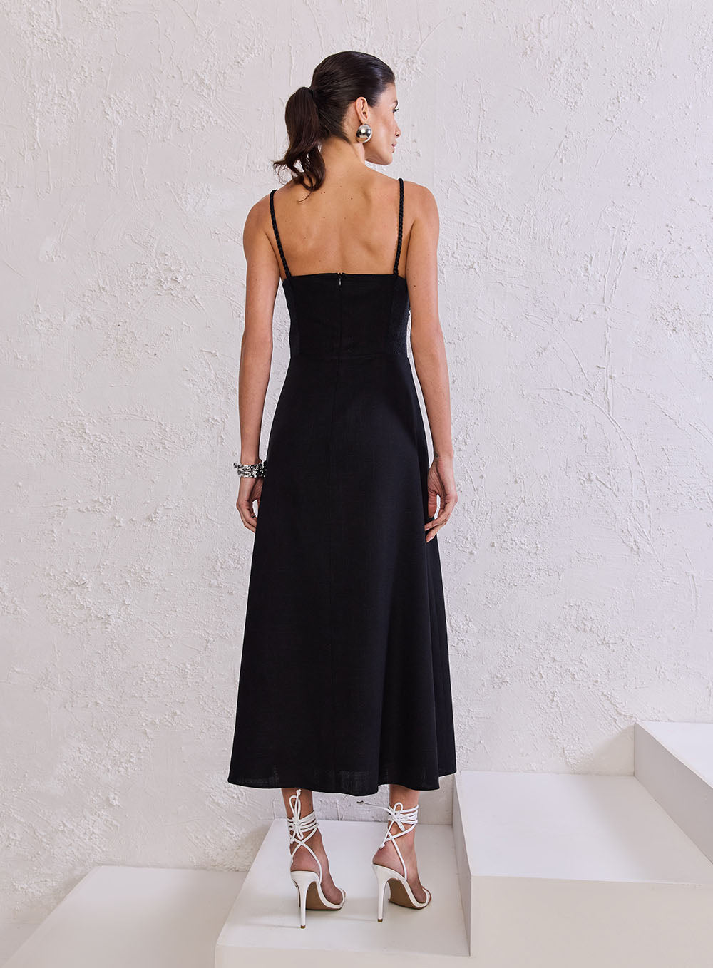 TD Black Embroidered Midi Dress