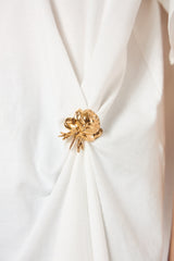 SK White Blouse With a Golden Brooch