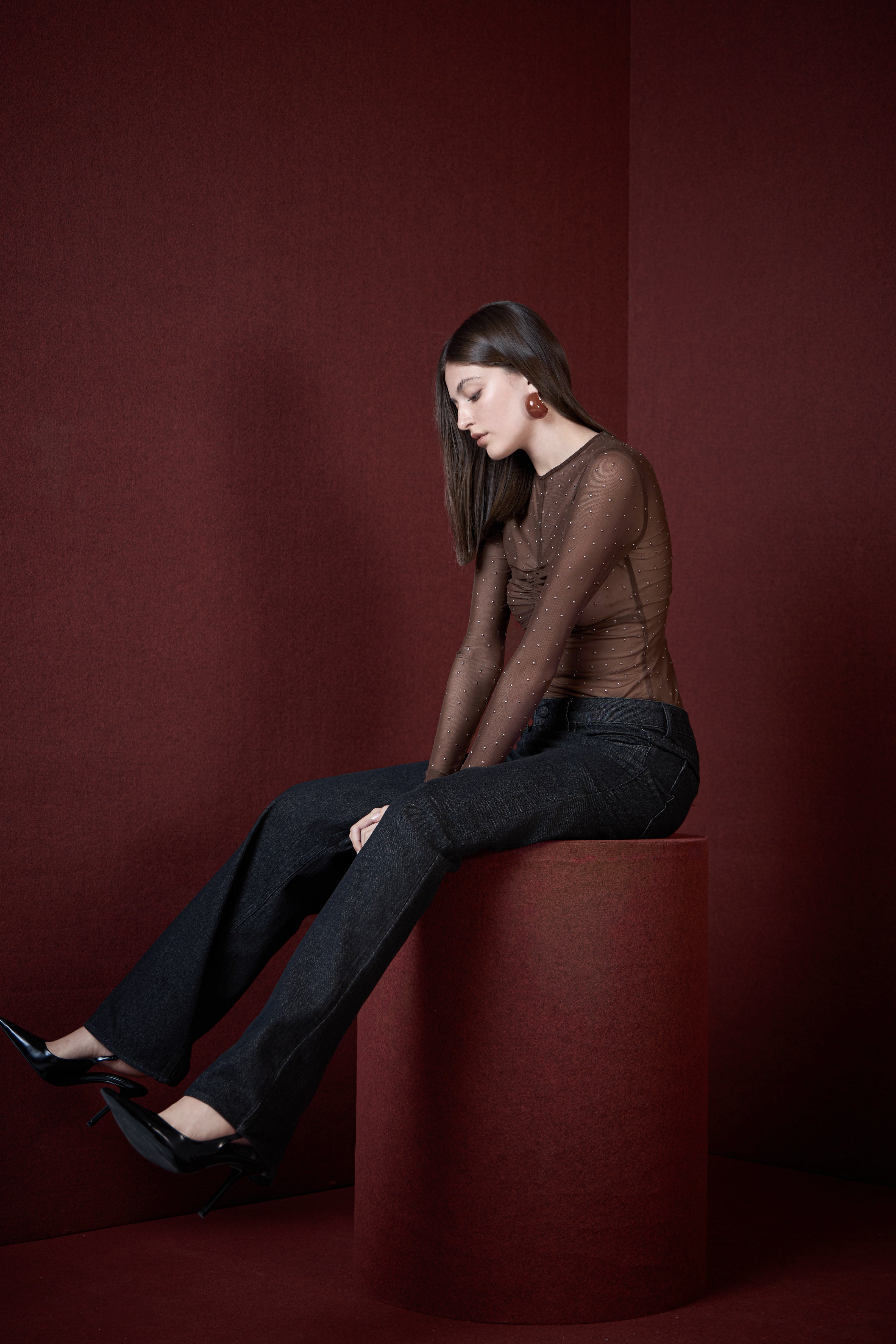 SK Brown Tulle Blouse