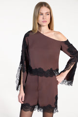 SK Brown Set With Black Lace