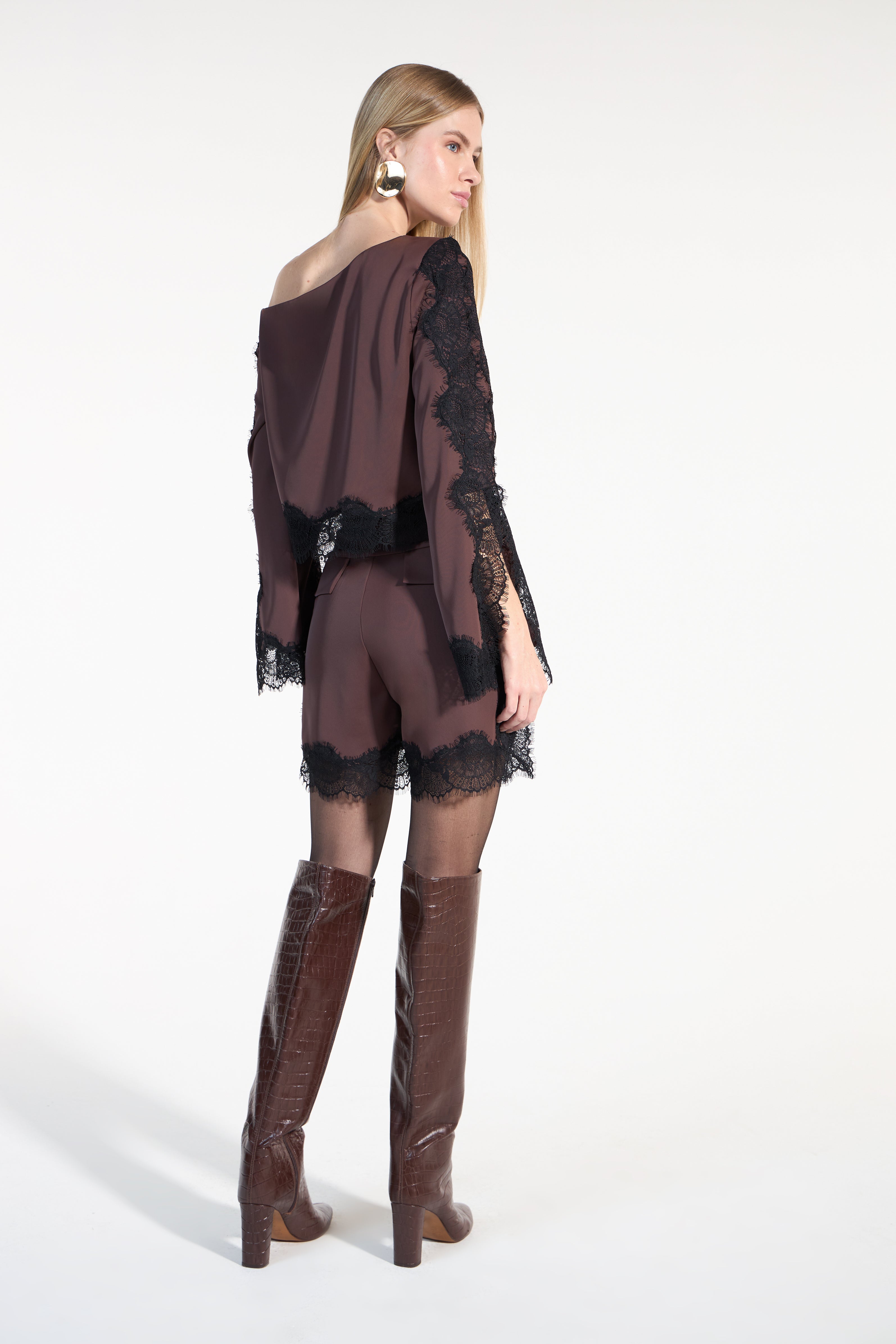 SK Brown Set With Black Lace