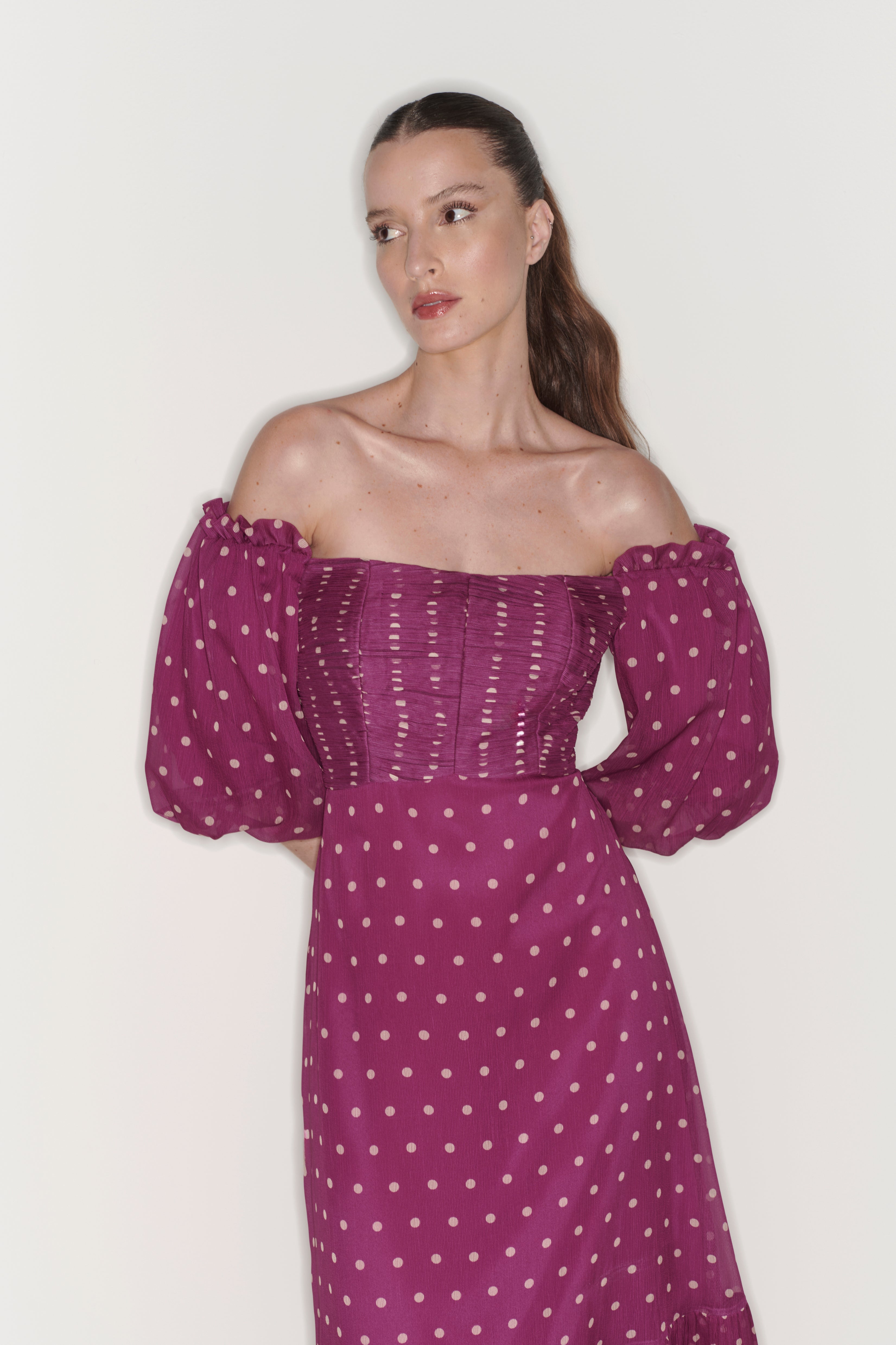 FC Fuchsia Polka Dot Midi Dress