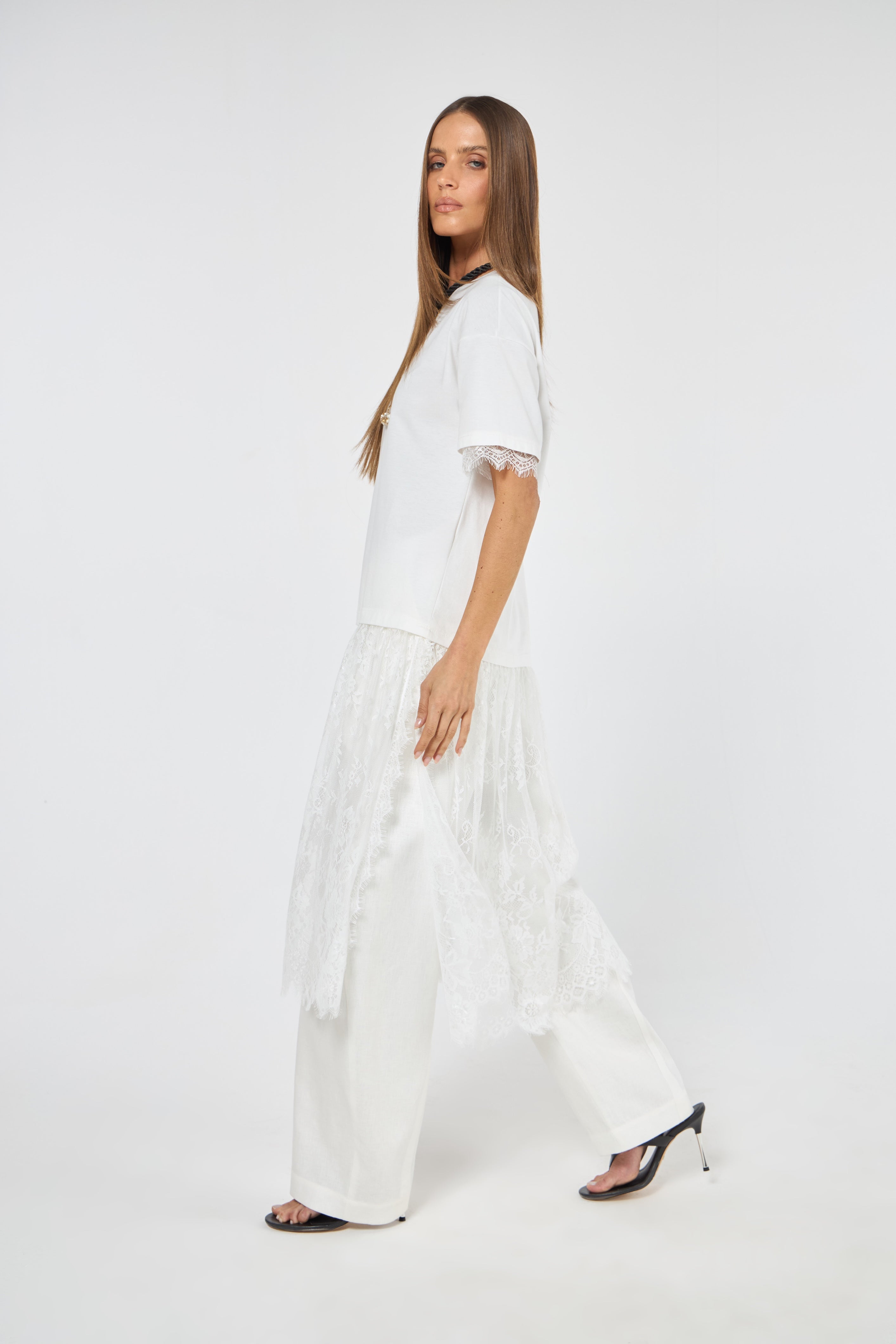 SK White Blouse With Lace