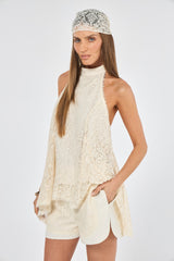 SK Off-white Lace Shorts Set