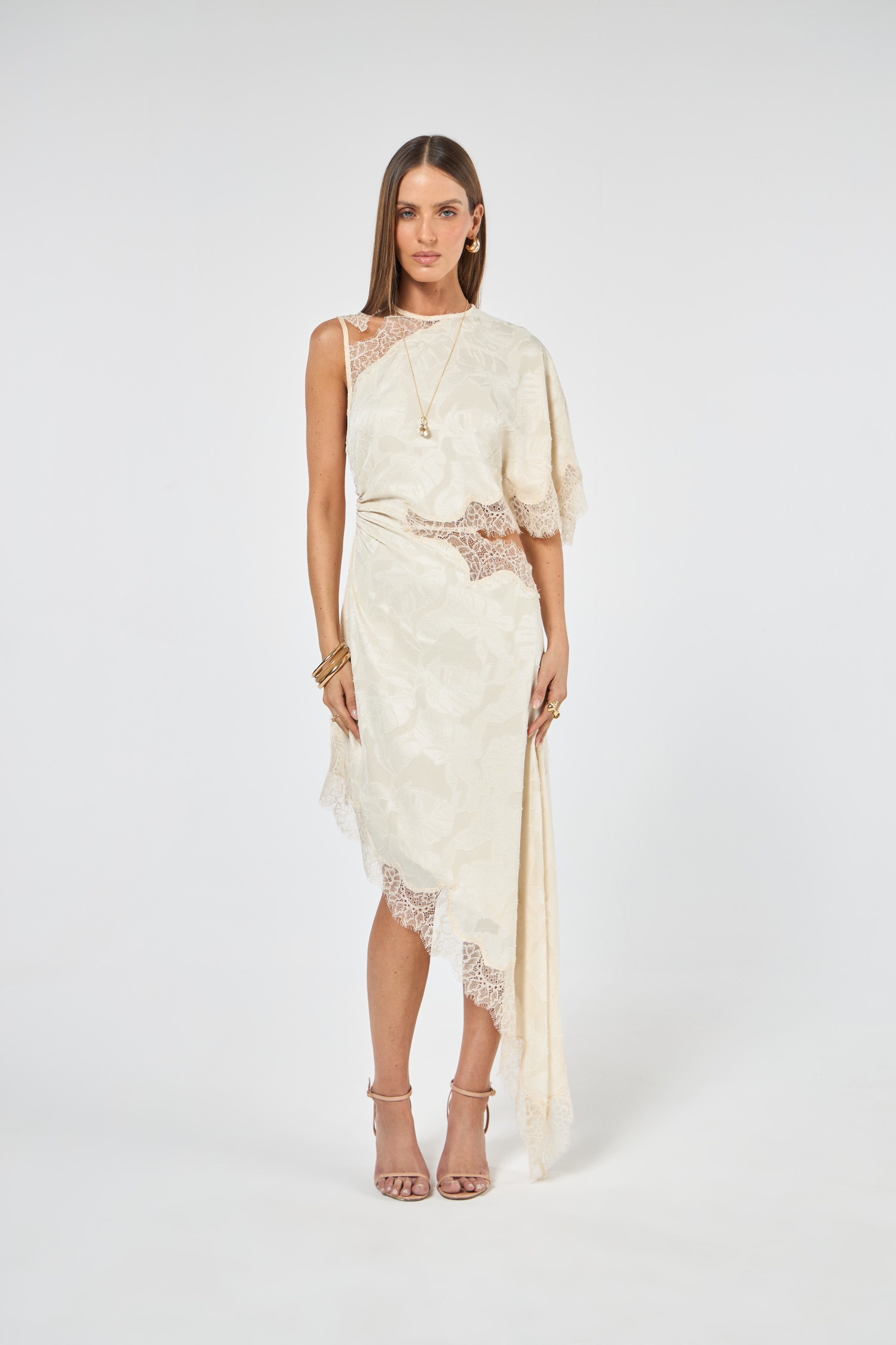 SK Off-white Asymmetric Dress With Lace