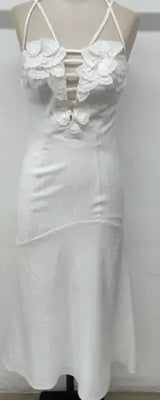 SK White Midi Dress With Floral Applications