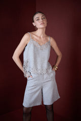 SK Grey Blouse and Shorts Set