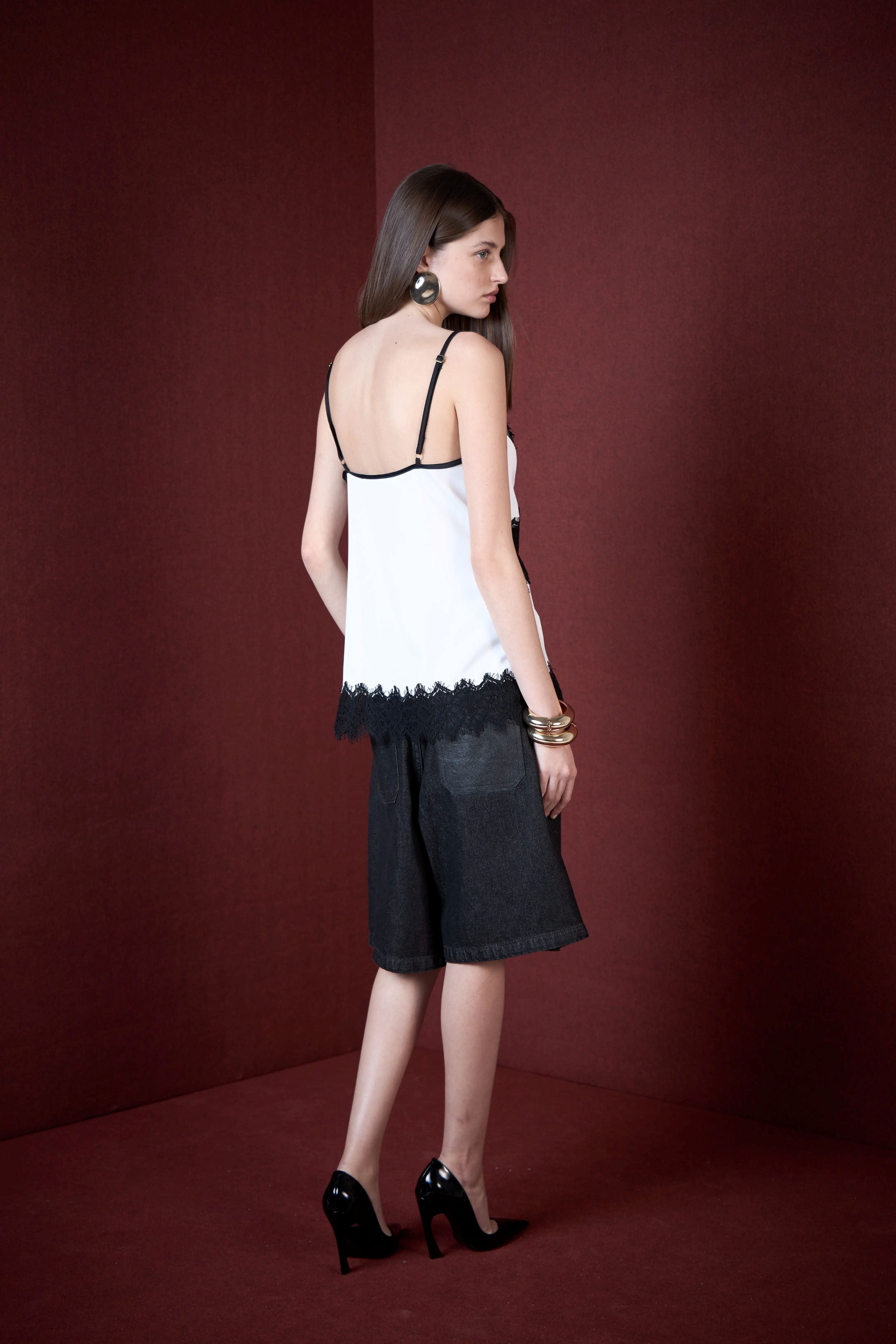 SK White Blouse With Black Lace