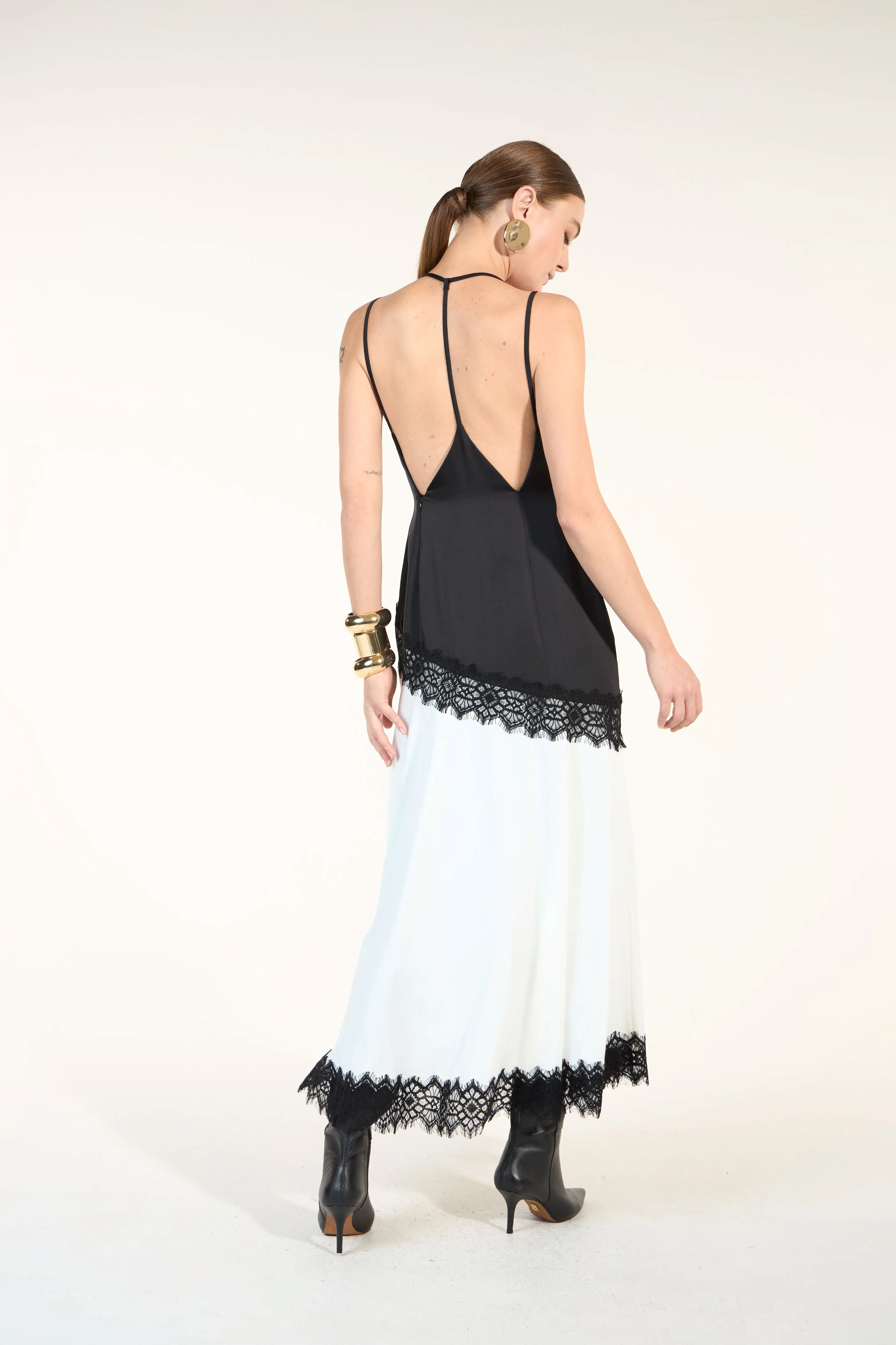 SK White Dress With Black Lace