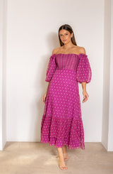 FC Fuchsia Polka Dot Midi Dress