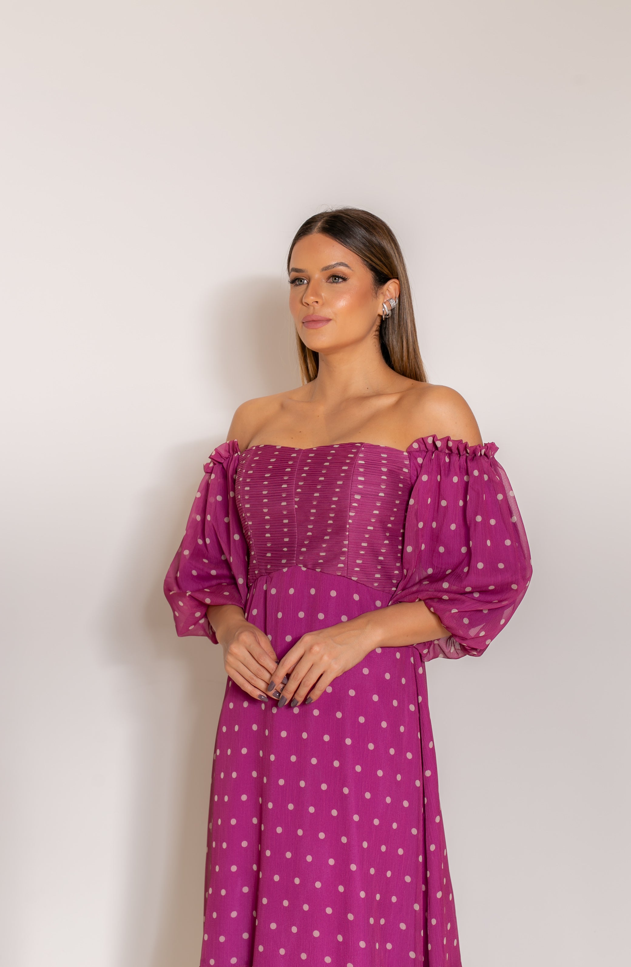 FC Fuchsia Polka Dot Midi Dress