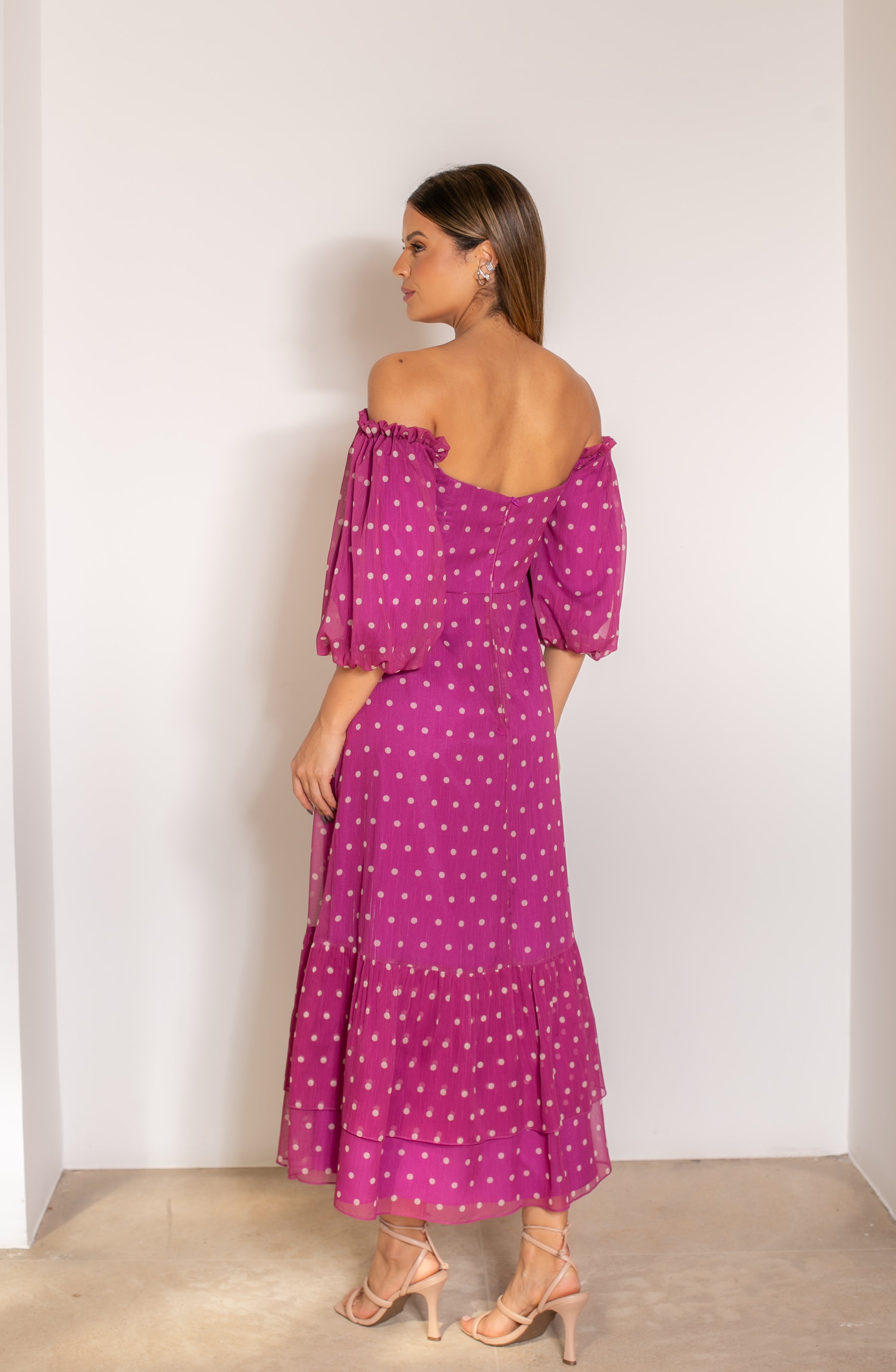 FC Fuchsia Polka Dot Midi Dress