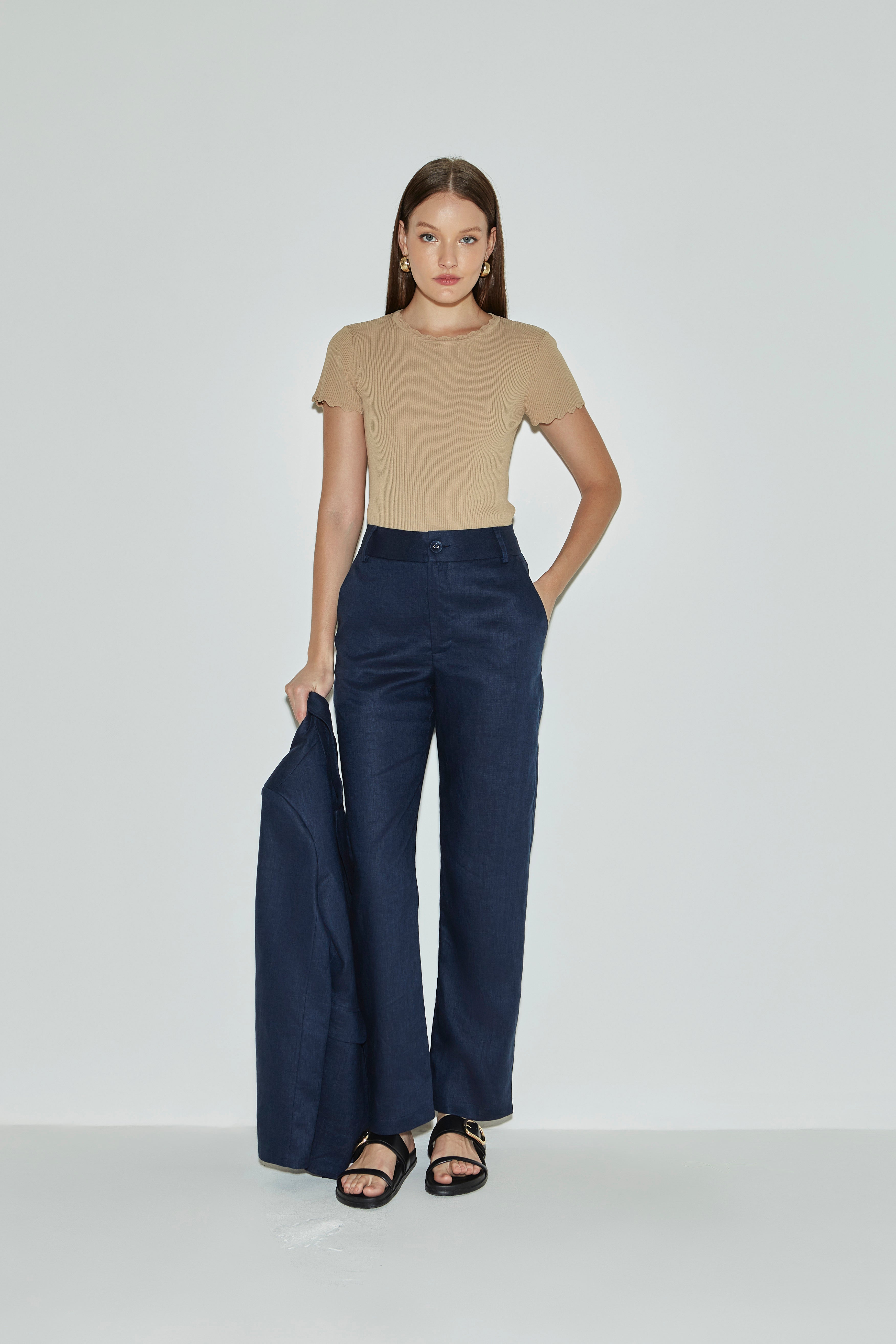 MN Linen Pants Laura in Navy Blue