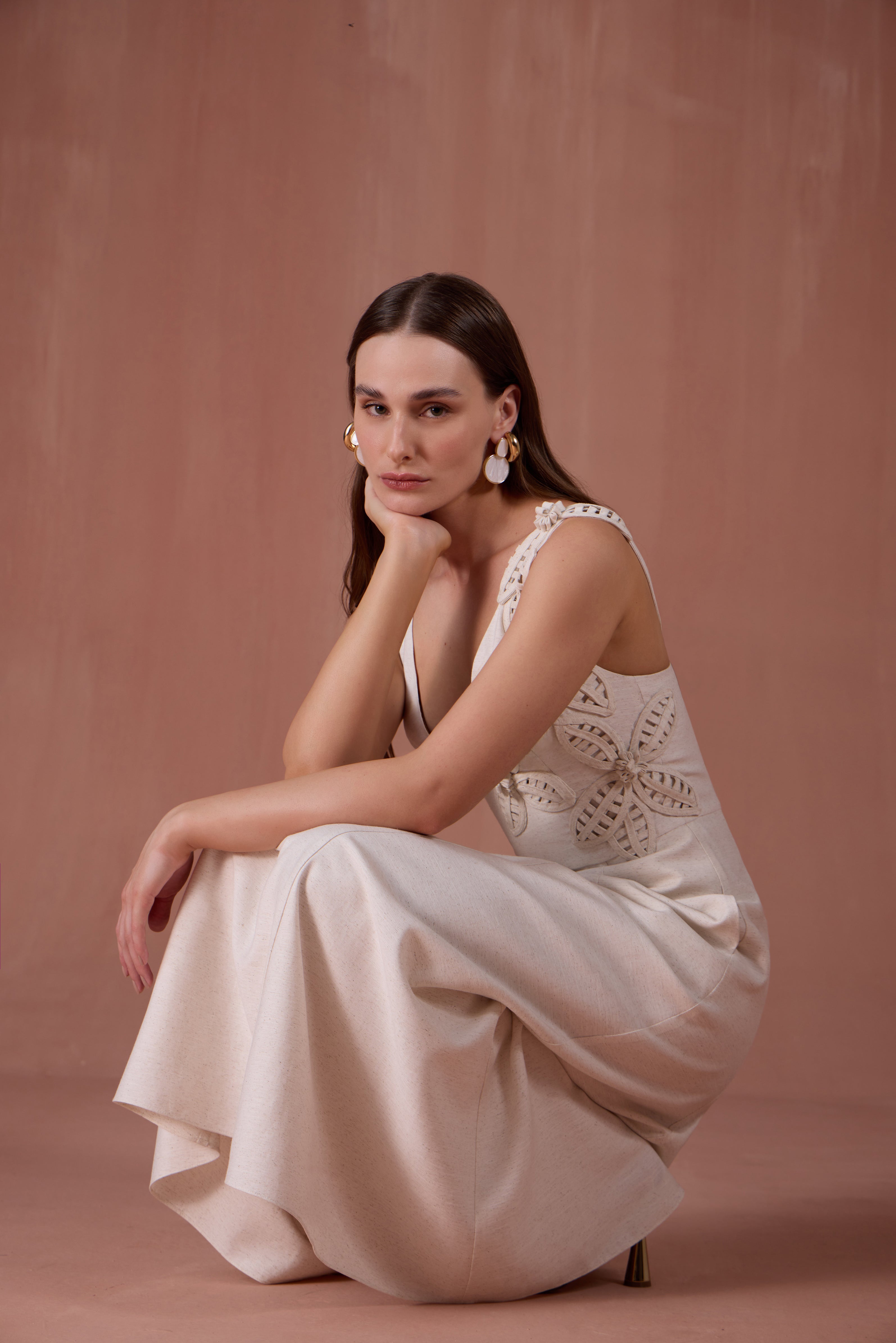 SK Midi Off- White Dress