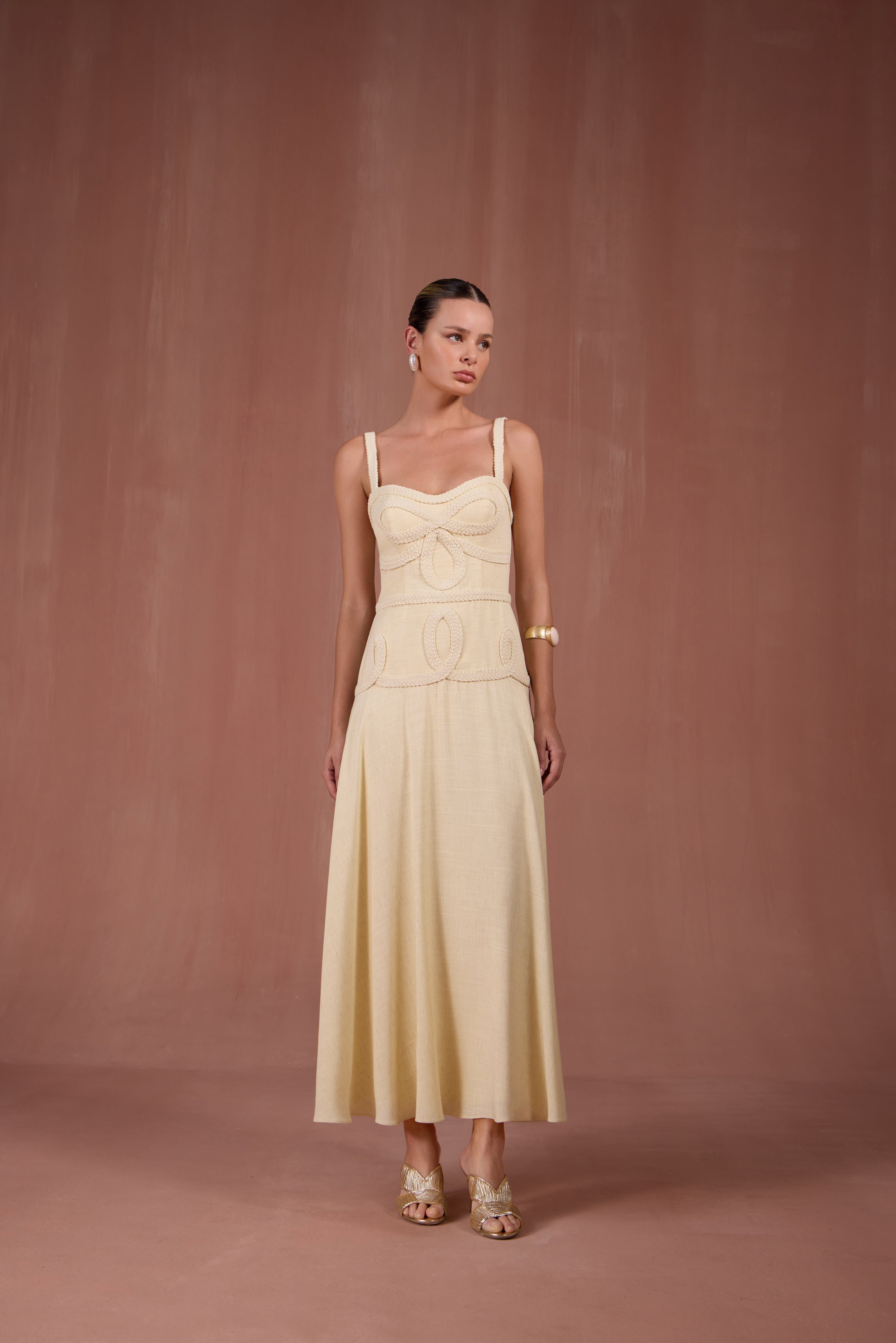 Vestido Midi Amarelo Claro SK