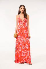 SK Orange Floral Long Dress