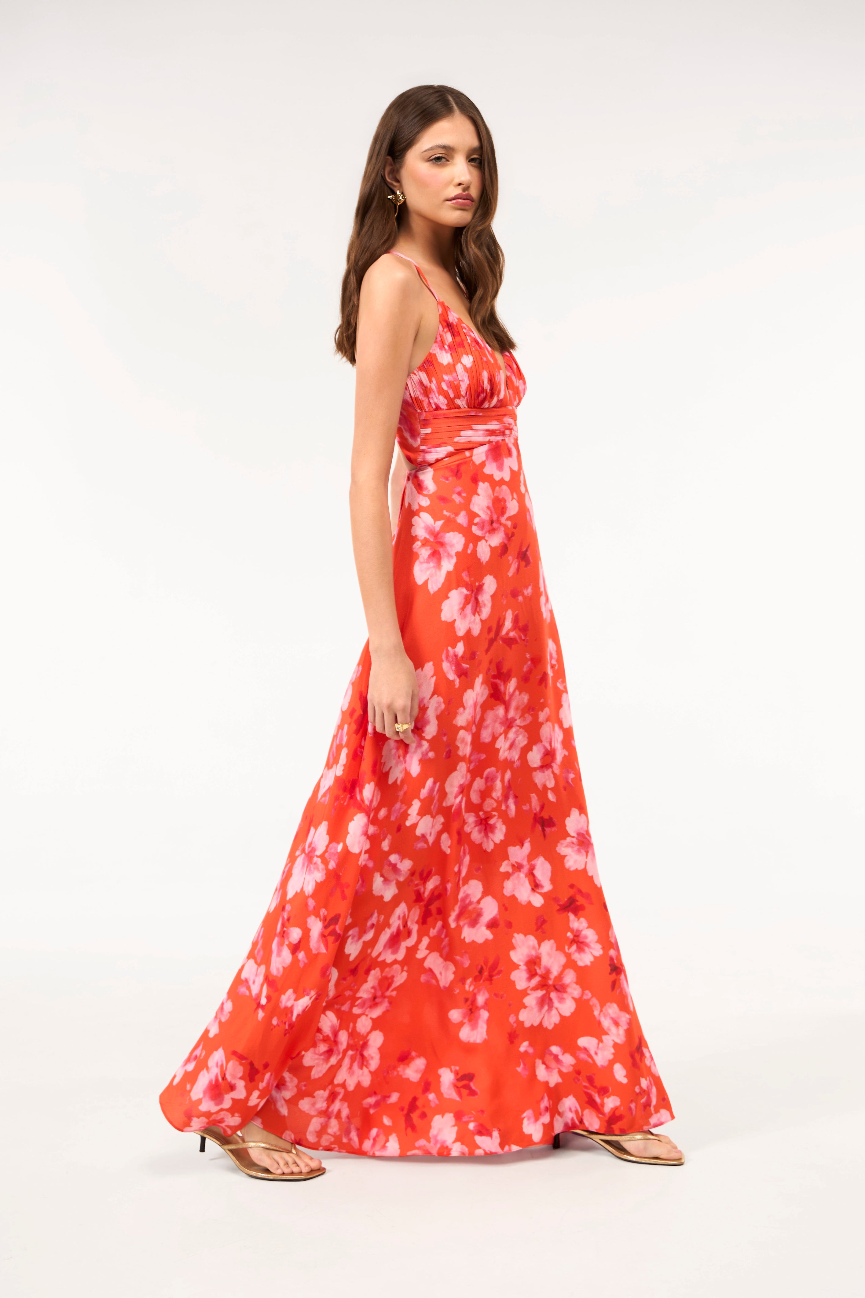 SK Orange Floral Long Dress
