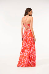 SK Orange Floral Long Dress