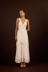 SK Light Beige Midi Dress With Lace