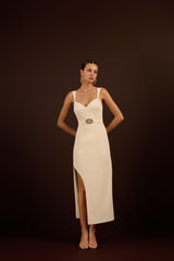 SK Off-White Midi Dress With Belt