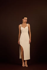 SK Off-White Midi Dress With Belt